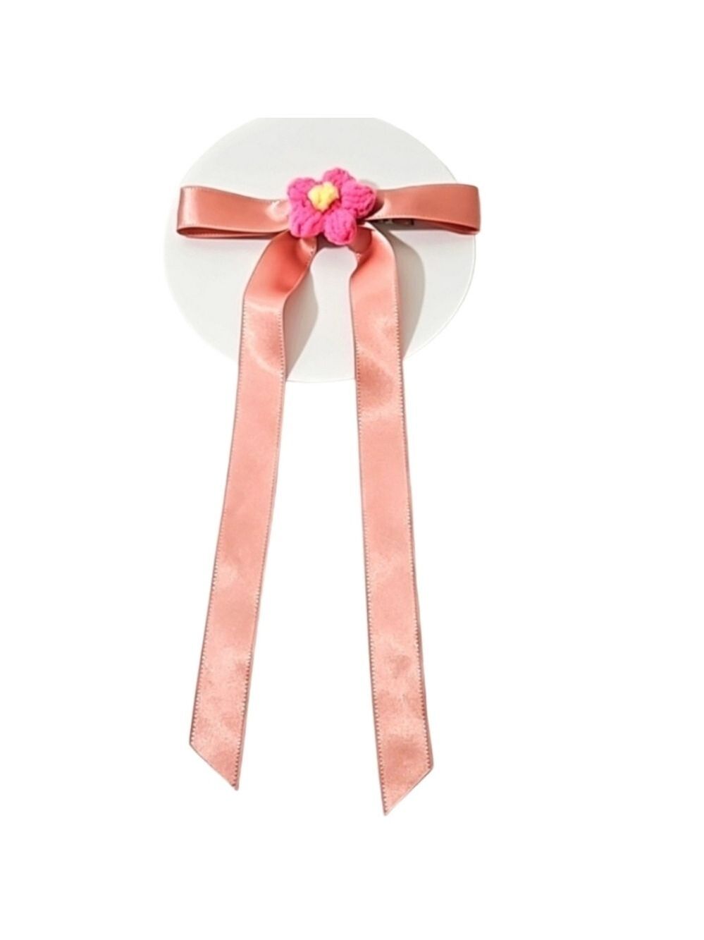 Handmade Crochet Flower Alligator Clip Pink Hair Accessory - Picture 4 of 17